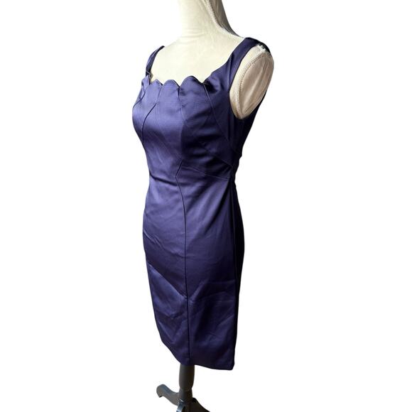 New Nwt Zac Posen Eggplant Purple Corseted Scalloped Neck Bodycon Mini Dress - 6 - Picture 4 of 13